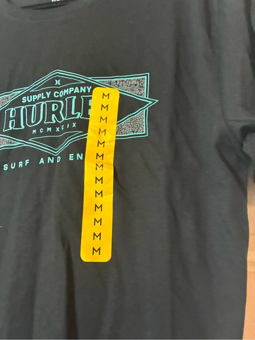Hurley Black Short Sleeve Tee with Teal Geometric Logo